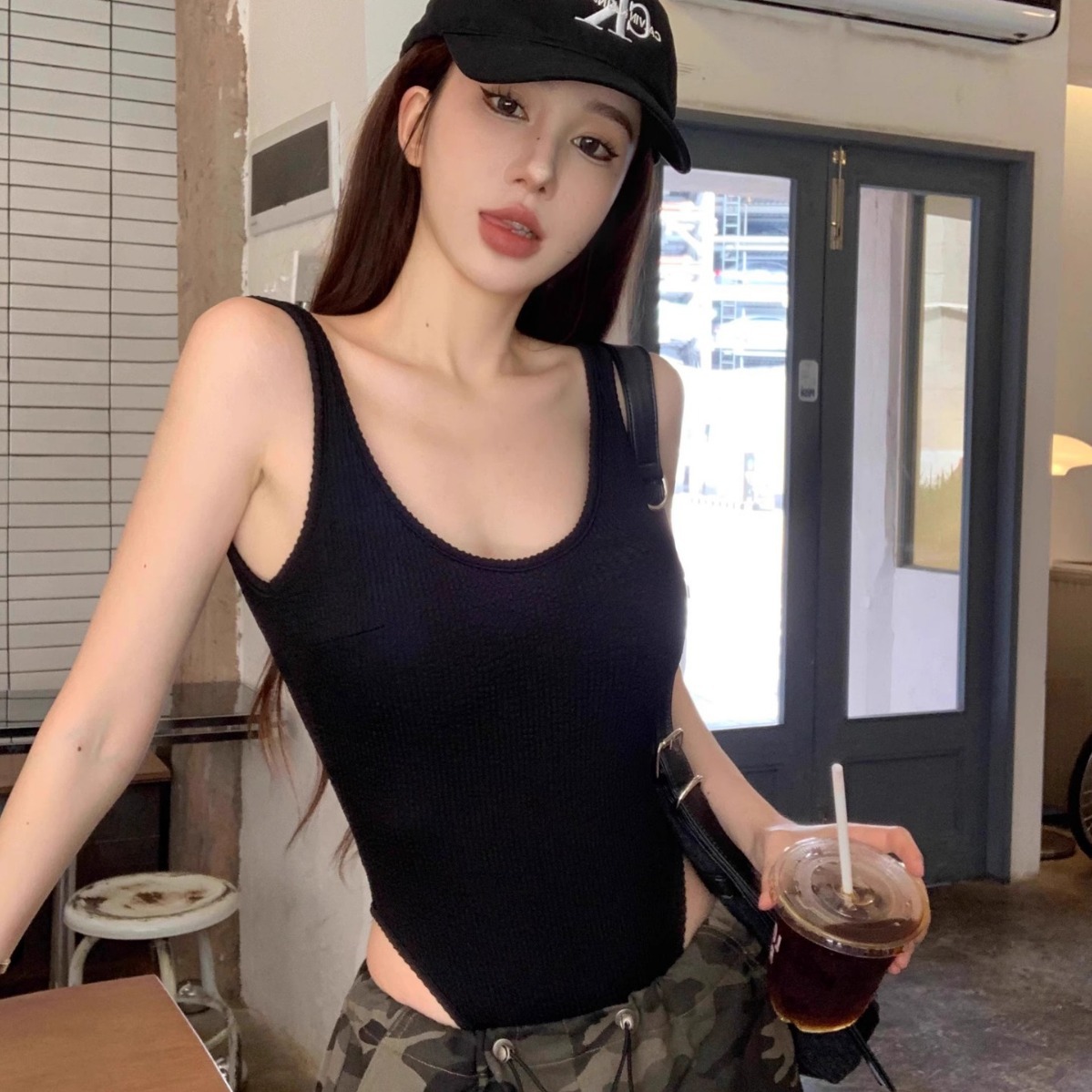بدلة قطعة واحدة سوداء مثيرة بد - مراجعة Suspender Tank Top وسعره